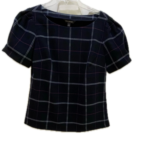 Banana Republic puff sleeve navy plaid top - Picture 3 of 4
